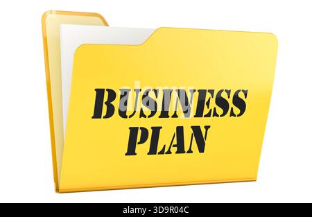 Business plan, yellow folder document file. 3D rendering isolated on white background Stock Photo