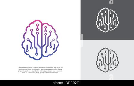 Digital Brain Tech Logo Futuristic AI Circuit Mind Symbol Stock Vector