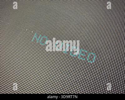 Close view of an LED display showing the text no video. Concept for technology error connection problem or signal loss in digital communication and ha Stock Photo