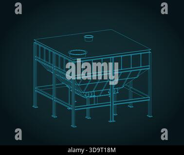 Industrial storage bunker for bulk materials isometric  blueprint stylized vector illustration Stock Vector
