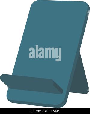 Modern angled smartphone or tablet stand with a front support ledge, illustrated in a minimal dark blue 3D vector style. Stock Vector