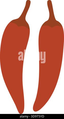 Two long red chilies with curved stems presented side by side. Stock Vector