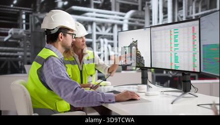 Female Engineer Operates Gas Turbine In Power Plant Control Room. Stock Photo
