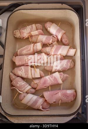 "Pigs in blankets" a traditional Christmas dish in the UK Stock Photo