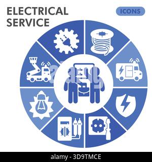Electrical service symbols collection or sketches, electricity theme diagram pie in glyph style signs for web and app. Vector graphics isolated on whi Stock Vector