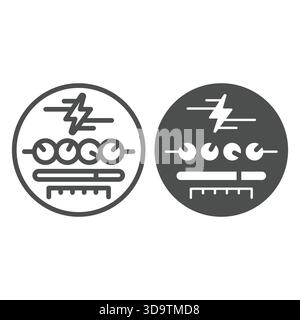 Electricity mechanical counter line and solid icon, electrical service concept. Vector graphics. Counting mechanism sign on white background, outline Stock Vector