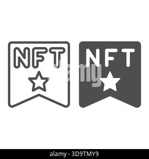 NFT token ribbon with star line and solid icon, exhibition concept. Vector graphics. Selling art tokens, monetization sign on white background, outlin Stock Vector
