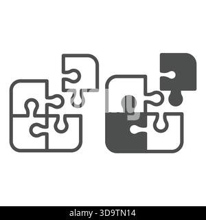 Puzzle game pieces line and solid icon, neural dataset concept. Vector graphics. Creative logic for gaming sign on white background, outline style ico Stock Vector