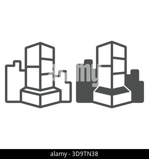 City center with digital banners line and solid icon, exhibition concept. Vector graphics. Promotion campaign stand, advertising sign on white backgro Stock Vector