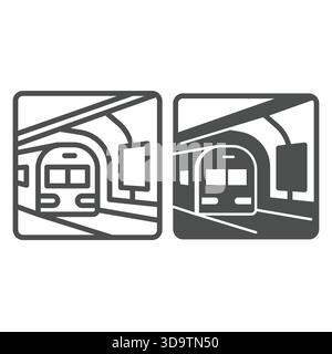 Advertising banner in subway line and solid icon, exhibition concept. Vector graphics. Subway promotion poster, advertising sign on white background, Stock Vector