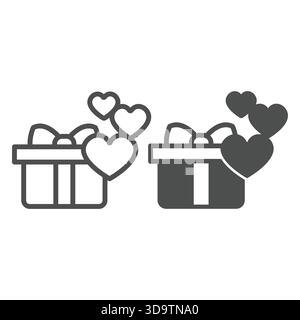 Gift box with bow and hearts line and solid icon, black friday concept. Vector graphics. Favorite, best present package sign on white background, outl Stock Vector