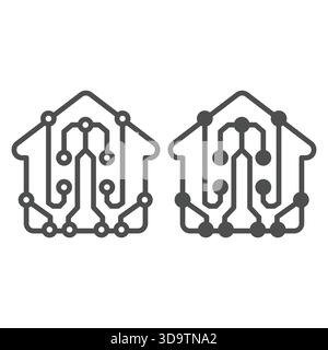 Home house with connections line and solid icon, neural network concept. Vector graphics. Building with circuit grid, program sign on white background Stock Vector