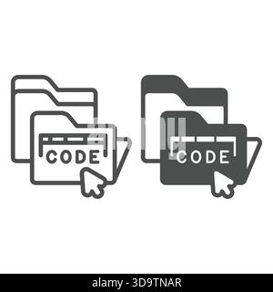 Code data folder and and cursor line and solid icon, neural dataset concept. Vector graphics. Folders and mouse pointer, program sign on white backgro Stock Vector