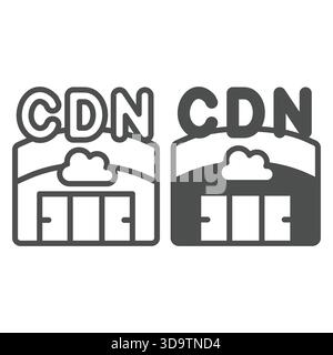 Hangar with cloud servers line and solid icon, neural dataset concept. Vector graphics. Data delivery network, cloud storage sign on white background, Stock Vector