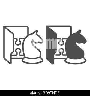 Logic games folder line and solid icon, neural dataset concept. Vector graphics. Folder with chess and puzzle piece, gaming data sign on white backgro Stock Vector