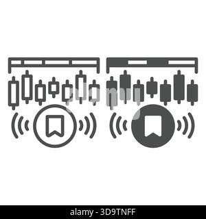 Network data with marker line and solid icon, neural dataset concept. Vector graphics. Pump and dump token with mark sign on white background, outline Stock Vector