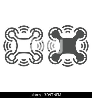 Wireless drone with four motors line and solid icon, neural network concept. Vector graphics. FPV drone, delivery training sign on white background, o Stock Vector