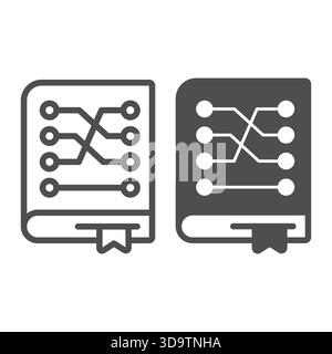 Training data book with bookmark line and solid icon, neural dataset concept. Vector graphics. Language model with connections sign on white backgroun Stock Vector