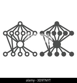 Graph with grid connections line and solid icon, neural network concept. Vector graphics. Data algorithm, deep learning sign on white background, outl Stock Vector