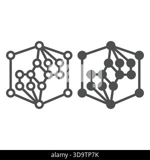 Polygonal net grid line and solid icon, neural network concept. Vector graphics. Data net cloud, deep learning sign on white background, outline style Stock Vector