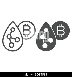 Airdrop projects with bitcoin coin line and solid icon, neural network concept. Vector graphics. Drop with connections and coin sign on white backgrou Stock Vector