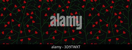 A seamless floral pattern with red hearts. Glowing love concept. Valentine's background. Stock Vector