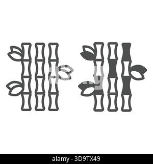 Bamboo tree trunk with leaves line and solid icon, tropical voyage concept. Vector graphics. Tropical flora plant, floral sign on white background, ou Stock Vector