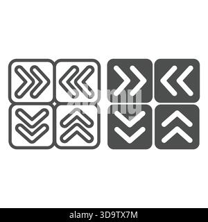 Signboard with route direction arrows line and solid icon, making road concept. Vector graphics. Traffic shift road signal lamps sign on white backgro Stock Vector
