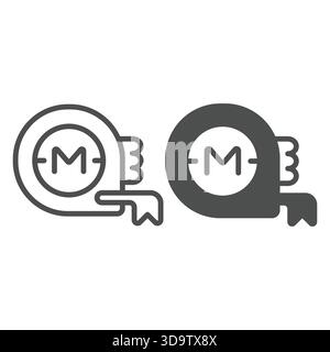 Ruler reel line and solid icon, builder instruments concept. Vector graphics. Meter measuring tool, construction sign on white background, outline sty Stock Vector