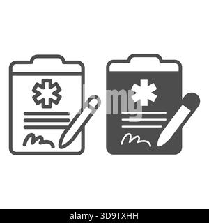 Experiment agreement with signature and pen line and solid icon, pharmacy concept. Vector graphics. Document for medical test sign on white background Stock Vector