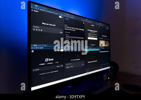 Computer monitor displaying multiple AI chatbots including ChatGPT Gemini Claude Grok DeepSeek and Copilot. High quality photo Stock Photo