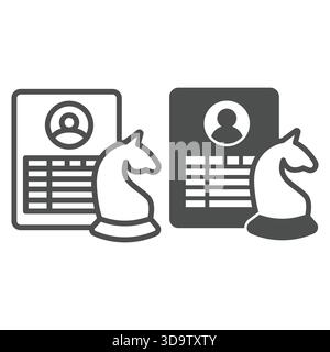 Candidate profile with photo and chess horse line and solid icon, design recruitment concept. Vector graphics. Application form sign on white backgrou Stock Vector