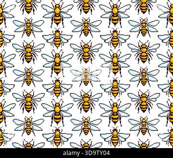 The seamless background with pixel bees. Stock Vector