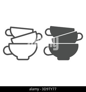 Ceramic or clay plates line and solid icon, pottery making concept. Vector graphics. Clay dishes stack, fragile product sign on white background, outl Stock Vector
