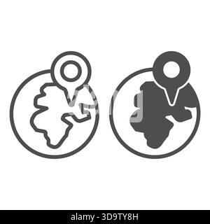 Planet earth with desert location line and solid icon, arabian desert concept. Vector graphics. Desert place map pointer pin sign on white background, Stock Vector