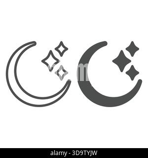 Night sky with moon and stars line and solid icon, arabian desert concept. Vector graphics. Moon and stars, starry night sign on white background, out Stock Vector