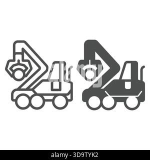 Timber crane with mechanical arm, forest industry concept. Vector graphics. Crane vehicle with one tree trunk, heavy transport sign on white backgroun Stock Vector