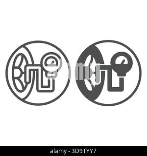 Car tire air pressure gauge line and solid icon, tires fitting concept. Vector graphics. Pressure sensor tool and car wheel sign on white background, Stock Vector