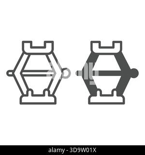 Lift jack line and solid icon, tires fitting concept. Vector graphics. Foldable jack for changing wheels, car service sign on white background, outlin Stock Vector