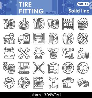 Tires fitting symbols collection or sketches, car service theme bar in line style signs for web and app. Vector graphics isolated on white background Stock Vector