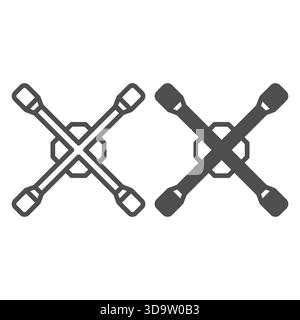 Cross spanners line and solid icon, repair service concept. Vector graphics. Cross rim wrenches for mechanics sign on white background, outline style Stock Vector