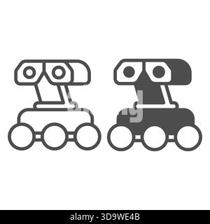Mars rover with two cameras line and solid icon, space exploration concept. Vector graphics. Robotic vehicle with camcorder sign on white background, Stock Vector