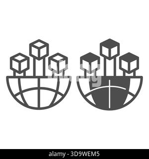 World globe of crypto tokens line and solid icon, NFT multiverse concept. Vector graphics. Crypto assets exchange sign on white background, outline st Stock Vector