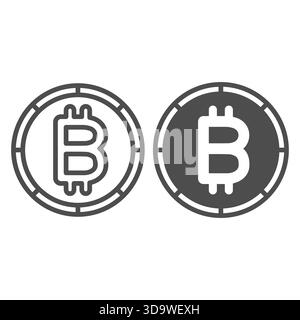 Bitcoin coin line and solid icon, crypto currency concept. Vector graphics. Crypto money coin sign on white background, outline style icon for mobile Stock Vector