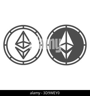 Ethereum coin line and solid icon, crypto currency concept. Vector graphics. Crystal shape coin, crypto money sign on white background, outline style Stock Vector