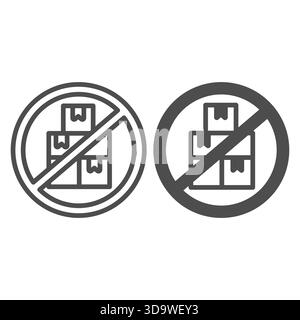 Cardboard boxes prohibited circle line and solid icon, data hoarding concept. Vector graphics. Boxes keeping forbidden, security sign on white backgro Stock Vector
