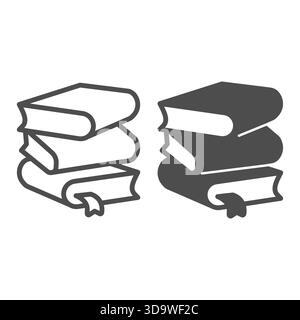Stack of books line and solid icon, book festival concept. Vector graphics. Three volumes, two textbooks and one with bookmark sign on white backgroun Stock Vector