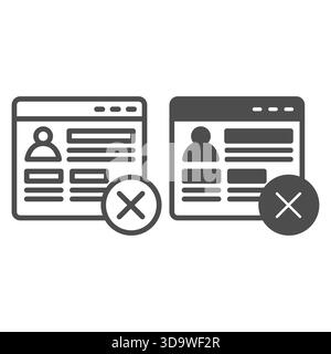 Website window with user ban line and solid icon, data hoarding concept. Vector graphics. User personal data forbidden, safety sign on white backgroun Stock Vector