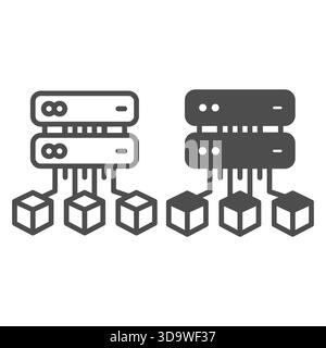 Storage server of crypto tokens line and solid icon, NFT multiverse concept. Vector graphics. Crypto assets exchange sign on white background, outline Stock Vector