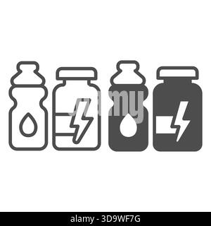 Water bottle and energy drink line and solid icon, athlete diet food concept. Vector graphics. Protein drink jar for muscles mass sign on white backgr Stock Vector